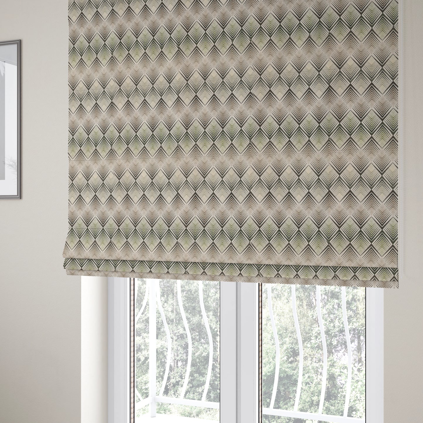 Normandie Diamond Chevron Green Pattern Jacquard Furnishing Fabrics JO-299 - Roman Blinds