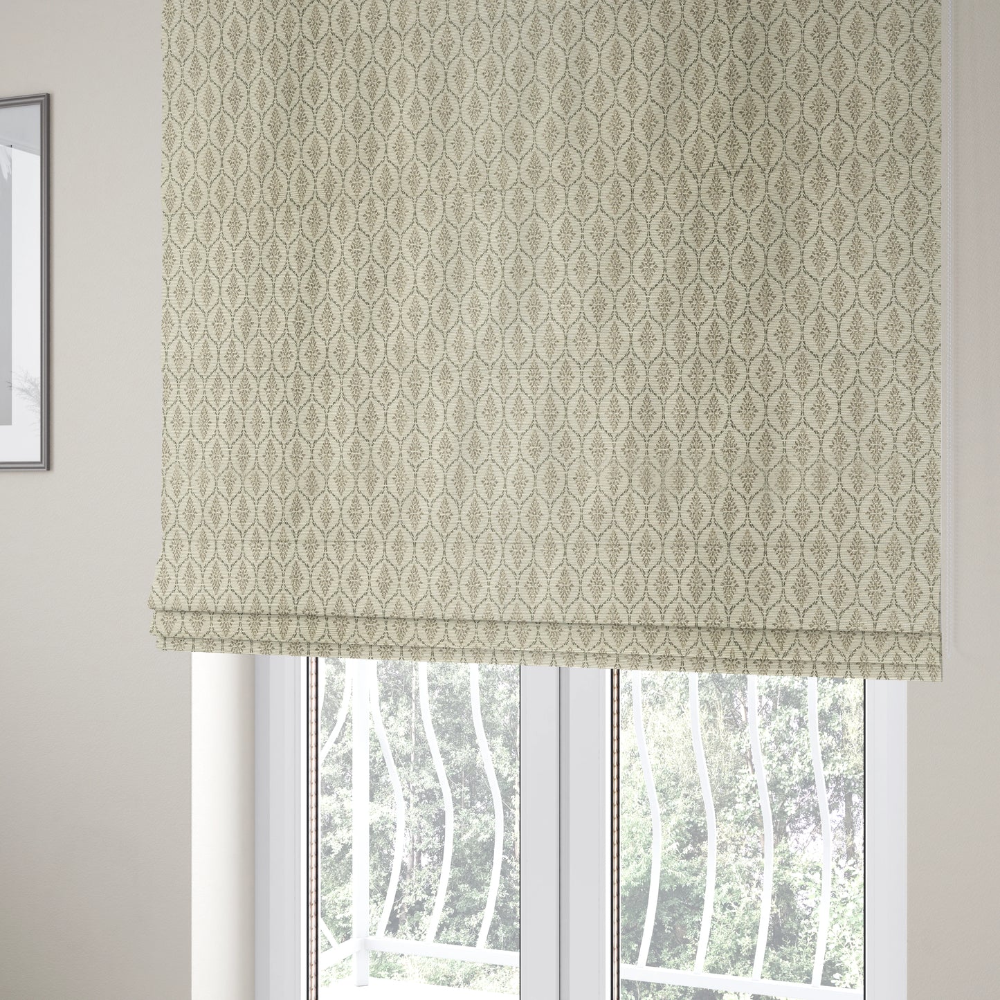 Small Geometric Pattern Light Beige Cream Colour Chenille Upholstery Fabric JO-30 - Roman Blinds