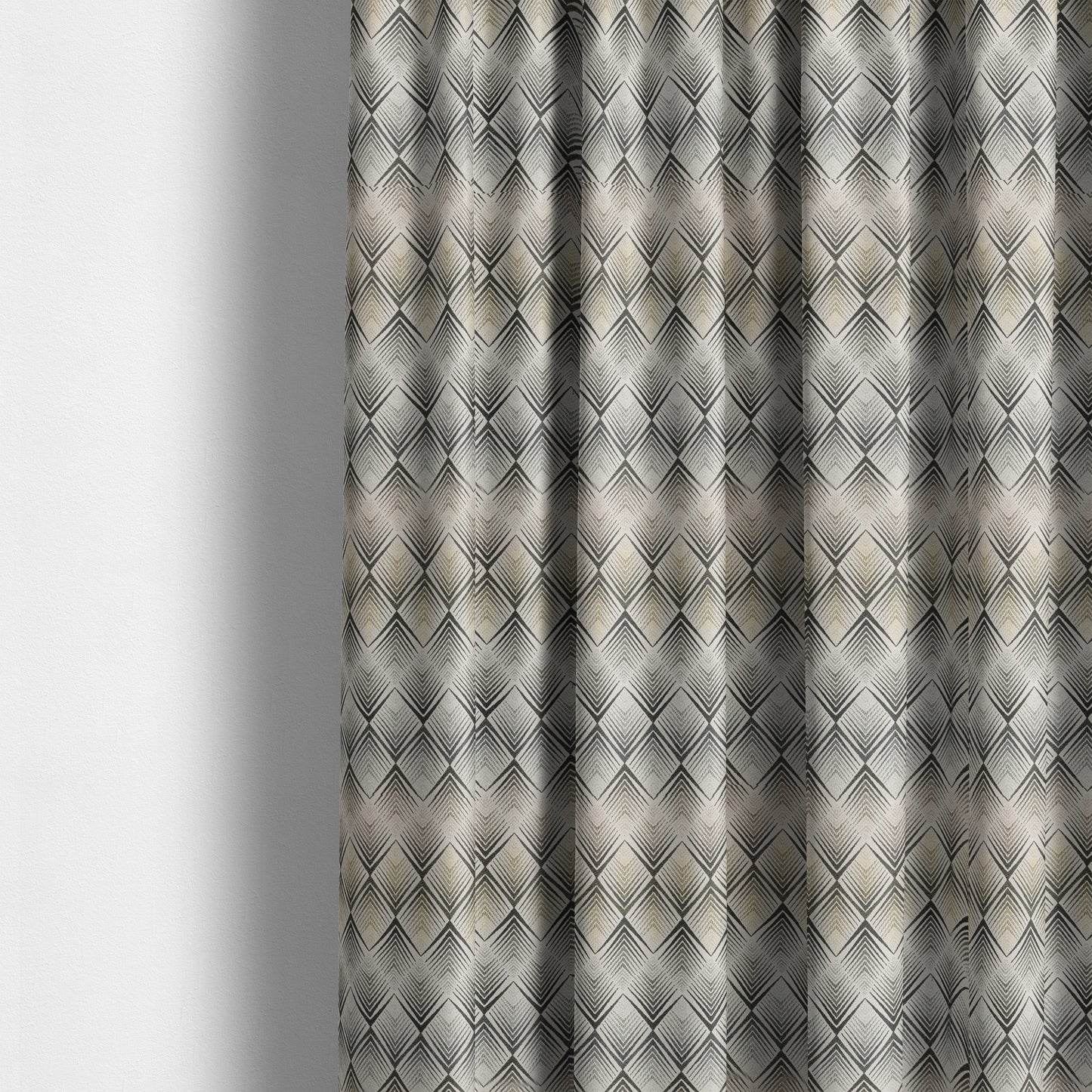 Normandie Diamond Chevron Yellow Grey Pattern Jacquard Furnishing Fabrics JO-300 - Made To Measure Curtains