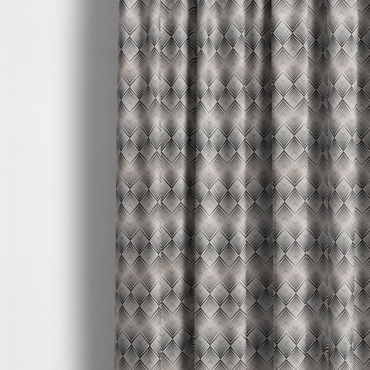 Normandie Diamond Chevron Blue Grey Pattern Jacquard Furnishing Fabrics JO-301 - Made To Measure Curtains