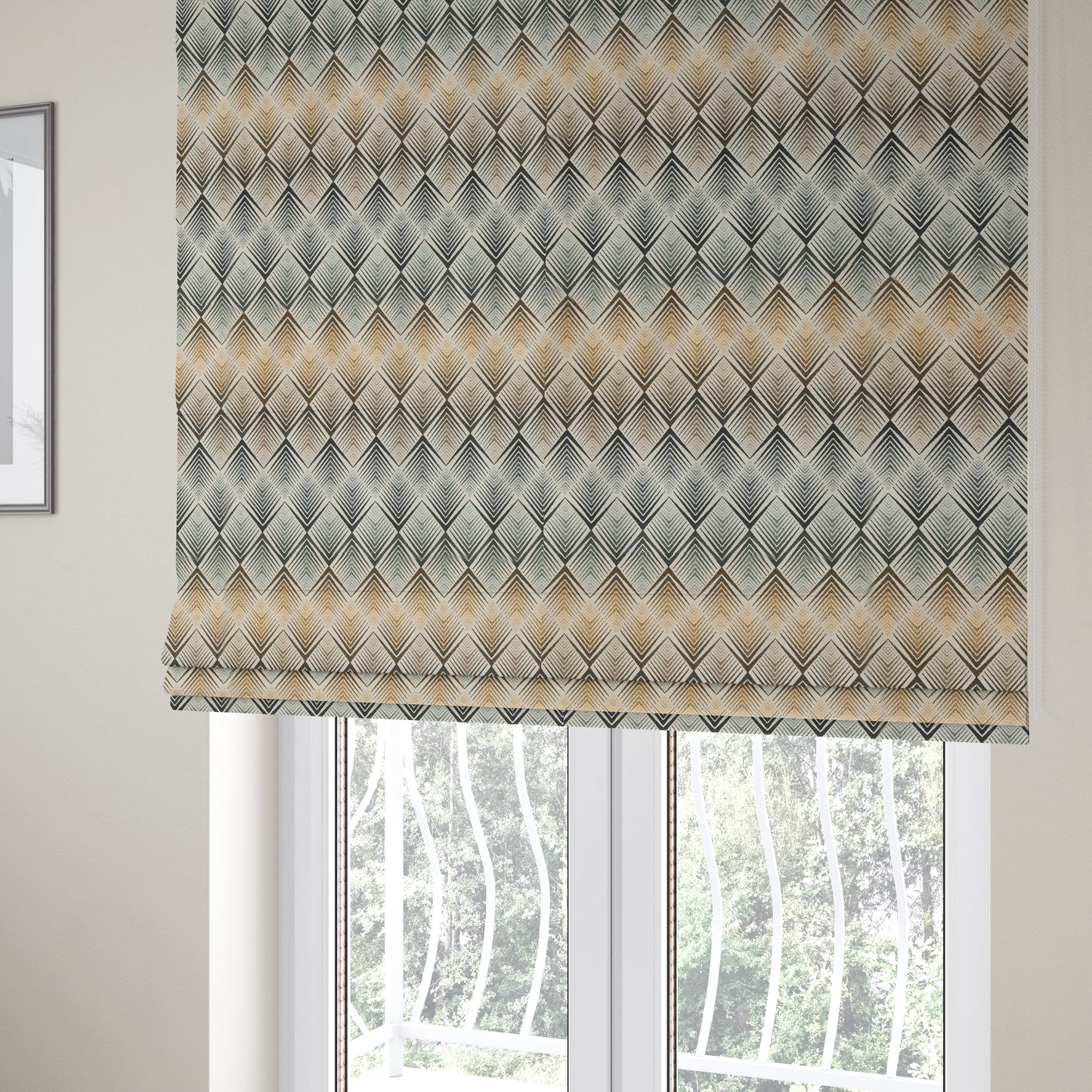 Normandie Diamond Chevron Navy Blue Pattern Jacquard Furnishing Fabrics JO-302 - Roman Blinds