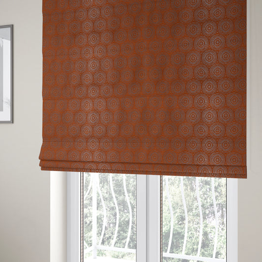 Azima Modern Planet Round Pattern Orange Silver Shine Upholstery Fabric JO-305 - Roman Blinds