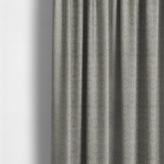 Azima Modern Planet Round Pattern Grey Silver Shine Upholstery Fabric JO-307 - Made To Measure Curtains