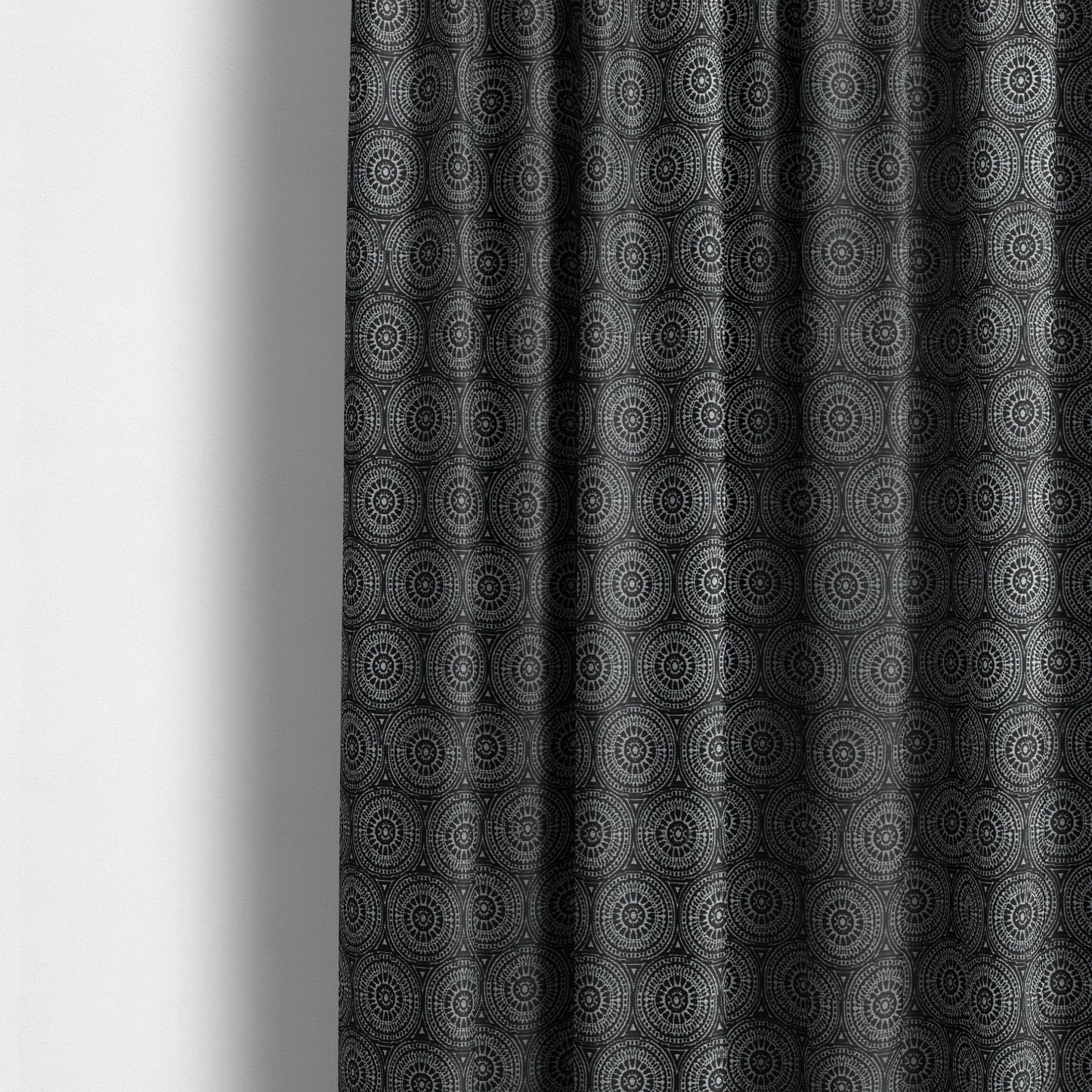 Azima Modern Planet Round Pattern Black Silver Shine Upholstery Fabric JO-308 - Made To Measure Curtains