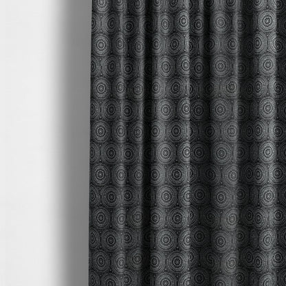 Azima Modern Planet Round Pattern Black Silver Shine Upholstery Fabric JO-308 - Made To Measure Curtains