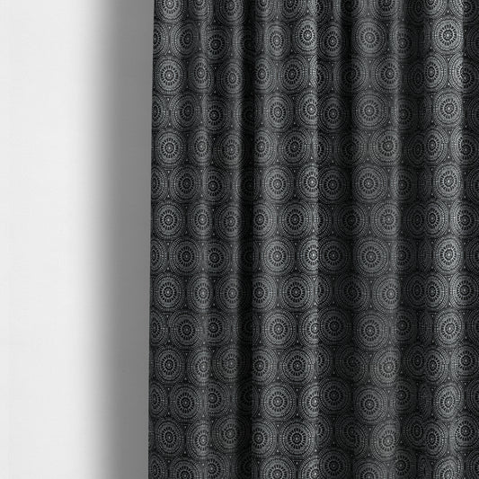 Azima Modern Planet Round Pattern Black Silver Shine Upholstery Fabric JO-308 - Made To Measure Curtains