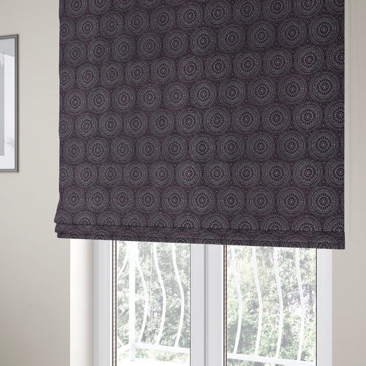 Azima Modern Planet Round Pattern Purple Silver Shine Upholstery Fabric JO-309 - Roman Blinds