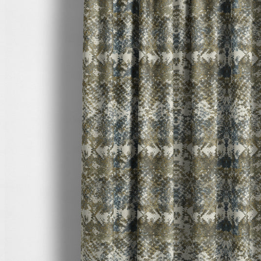 Abstract Camouflage Pattern Blue Green Beige Colour Chenille Upholstery Fabric JO-31 - Made To Measure Curtains