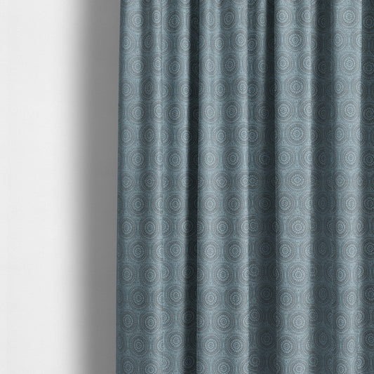 Azima Modern Planet Round Pattern Light Blue Silver Shine Upholstery Fabric JO-310 - Made To Measure Curtains