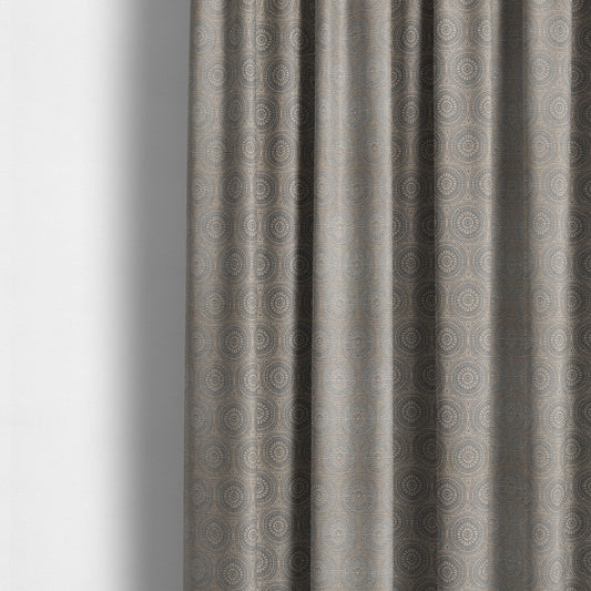 Azima Modern Planet Round Pattern Brown Silver Shine Upholstery Fabric JO-311 - Made To Measure Curtains