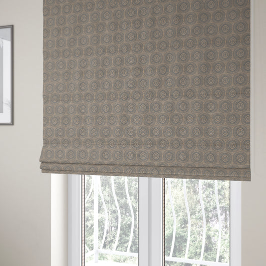 Azima Modern Planet Round Pattern Brown Silver Shine Upholstery Fabric JO-311 - Roman Blinds