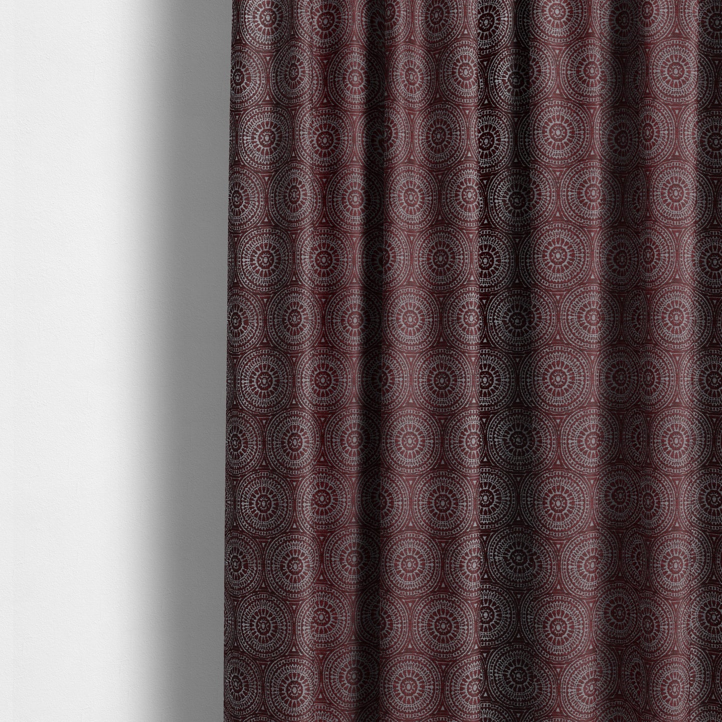 Azima Modern Planet Round Pattern Plum Burgundy Silver Shine Upholstery Fabric JO-312 - Made To Measure Curtains