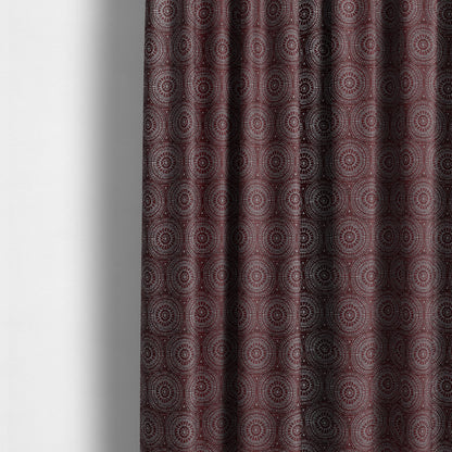 Azima Modern Planet Round Pattern Plum Burgundy Silver Shine Upholstery Fabric JO-312 - Made To Measure Curtains