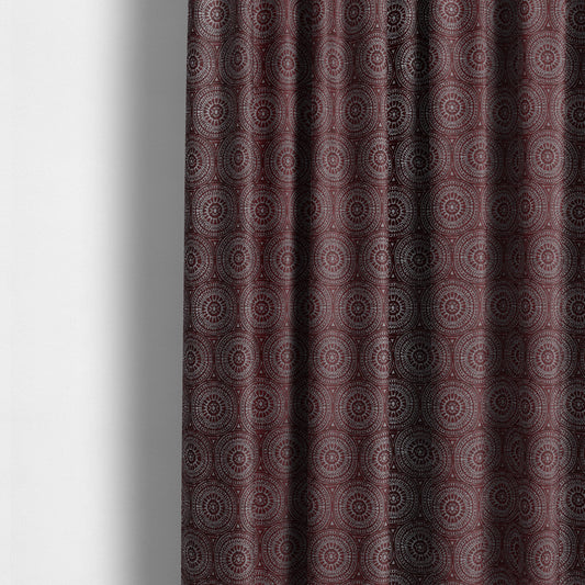 Azima Modern Planet Round Pattern Plum Burgundy Silver Shine Upholstery Fabric JO-312 - Made To Measure Curtains