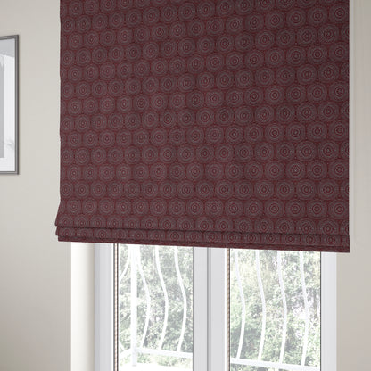 Azima Modern Planet Round Pattern Plum Burgundy Silver Shine Upholstery Fabric JO-312 - Roman Blinds