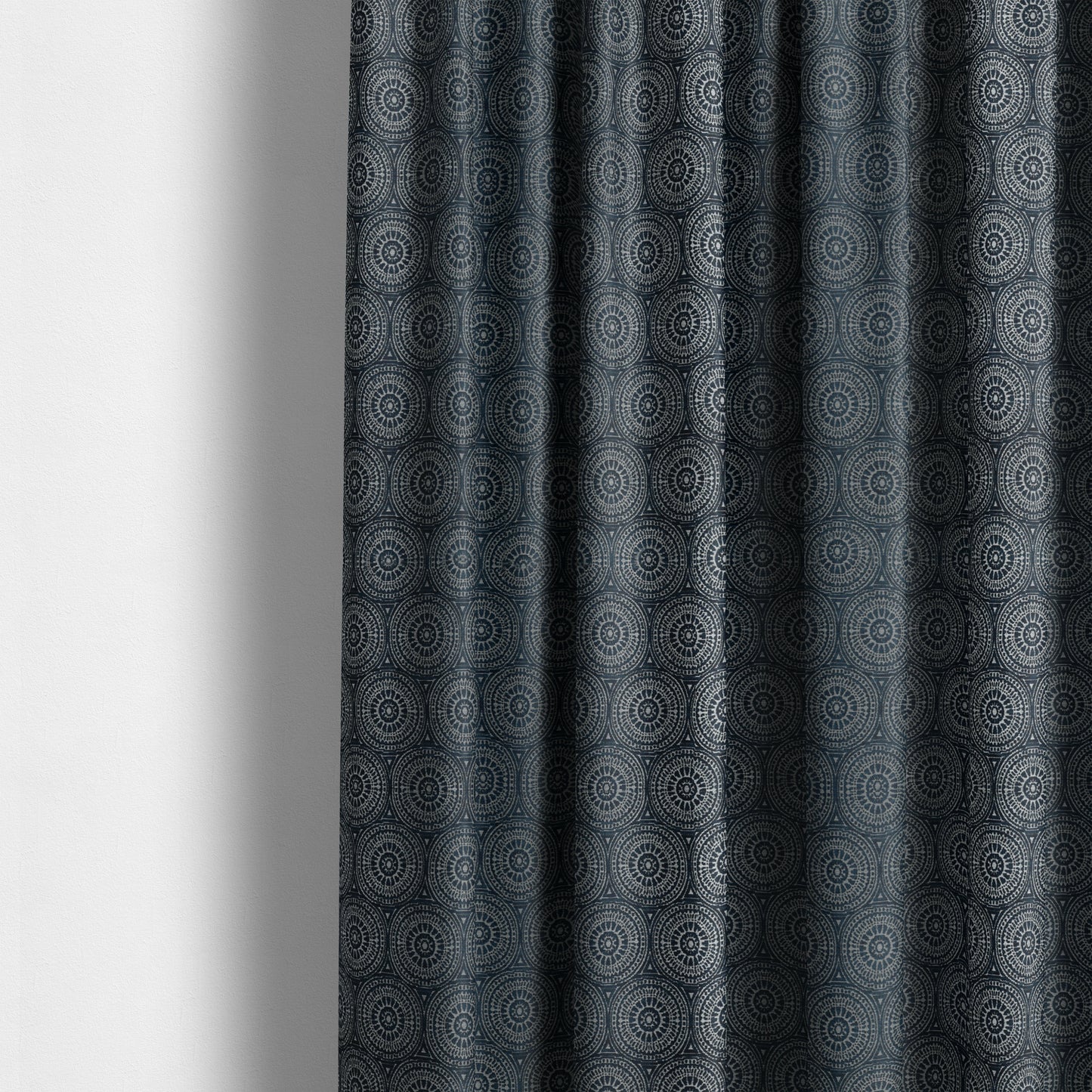 Azima Modern Planet Round Pattern Navy Blue Silver Shine Upholstery Fabric JO-313 - Made To Measure Curtains