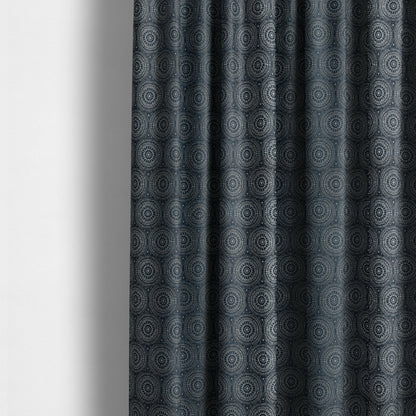 Azima Modern Planet Round Pattern Navy Blue Silver Shine Upholstery Fabric JO-313 - Made To Measure Curtains