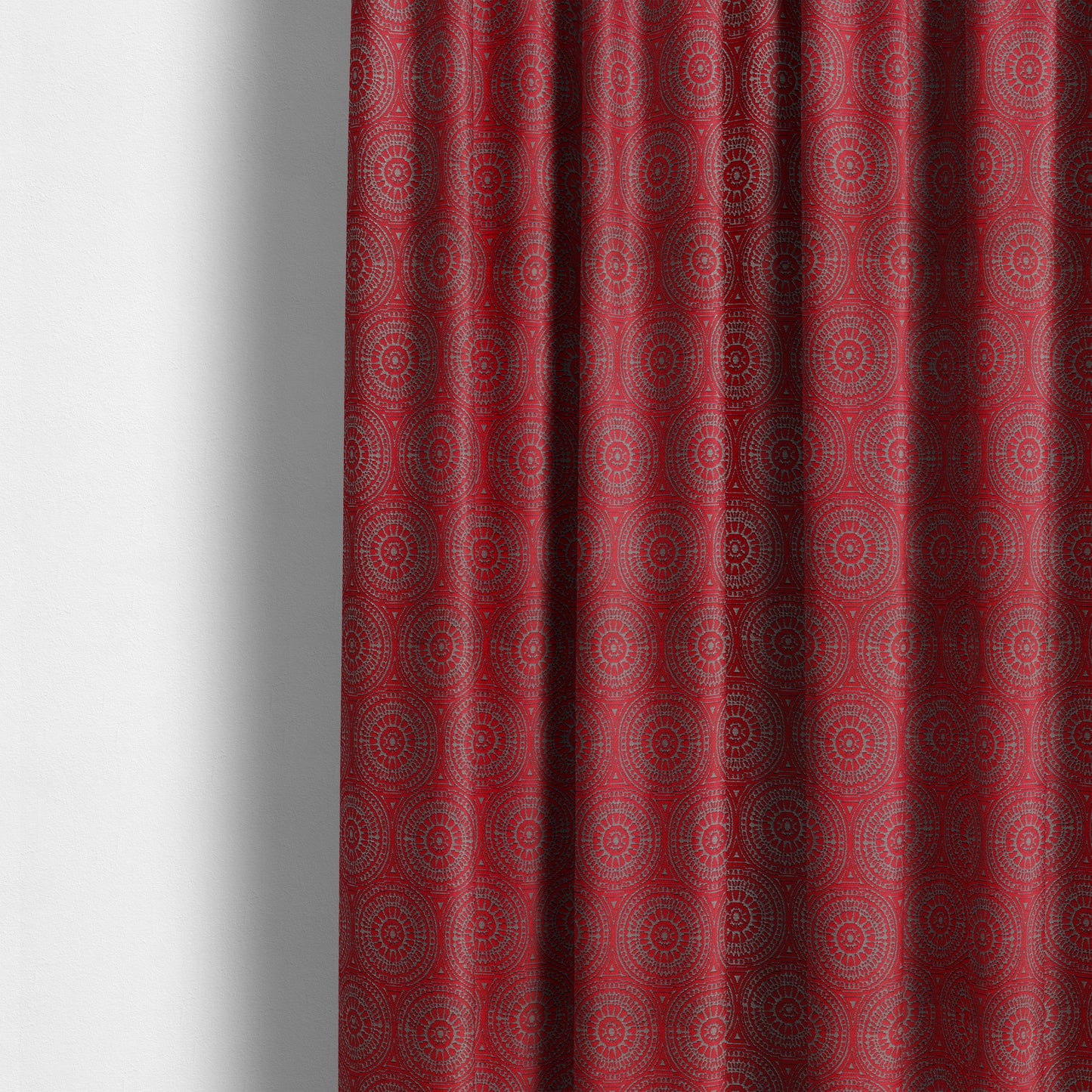 Azima Modern Planet Round Pattern Red Silver Shine Upholstery Fabric JO-314 - Made To Measure Curtains