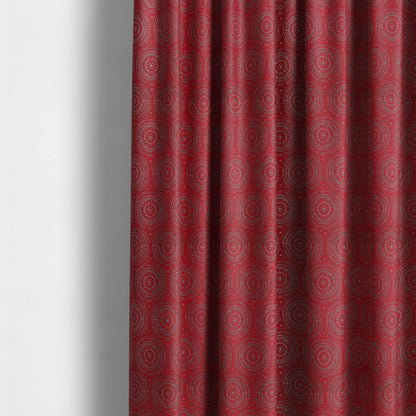 Azima Modern Planet Round Pattern Red Silver Shine Upholstery Fabric JO-314 - Made To Measure Curtains