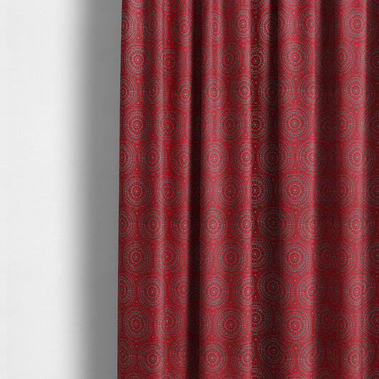 Azima Modern Planet Round Pattern Red Silver Shine Upholstery Fabric JO-314 - Made To Measure Curtains