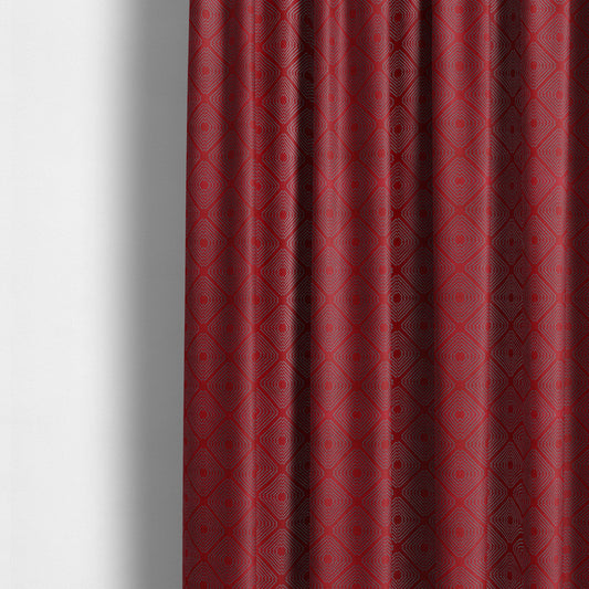 Azima Modern Sharp Geometric Pattern Red Silver Shine Upholstery Fabric JO-316 - Made To Measure Curtains