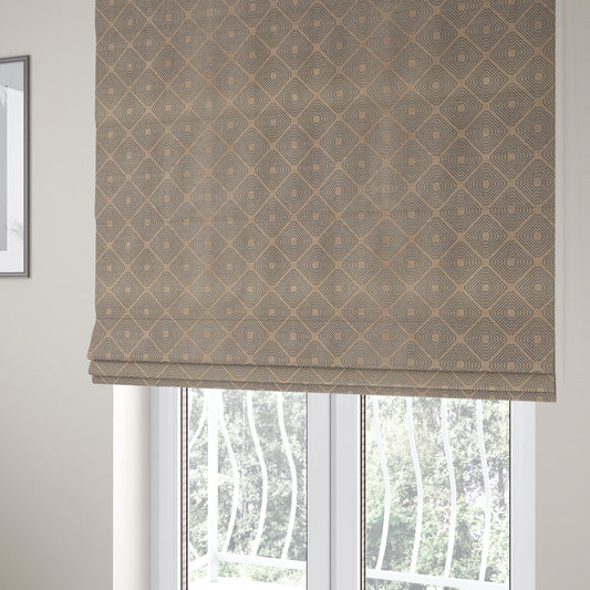 Azima Modern Sharp Geometric Pattern Brown Silver Shine Upholstery Fabric JO-317 - Roman Blinds