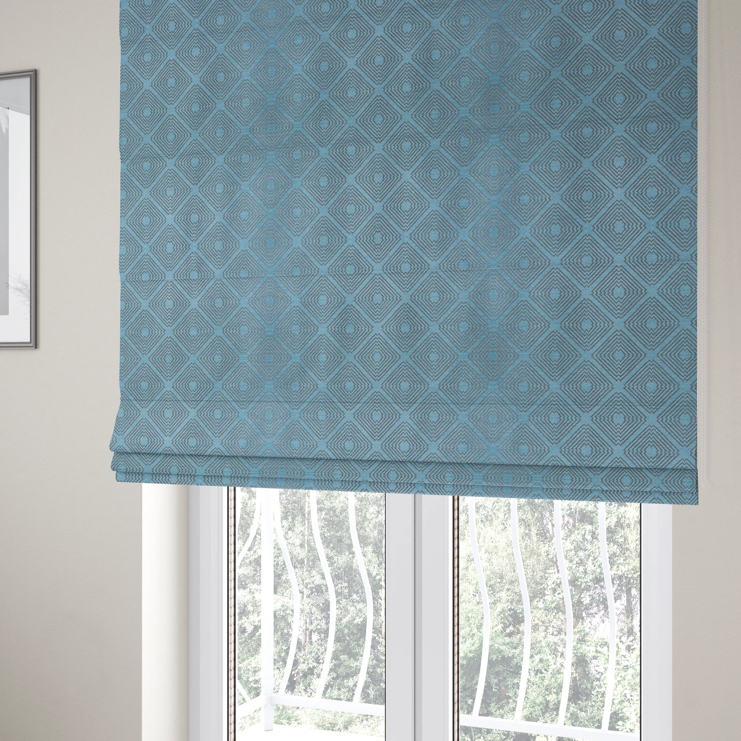 Azima Modern Sharp Geometric Pattern Light Blue Shine Upholstery Fabric JO-319 - Roman Blinds