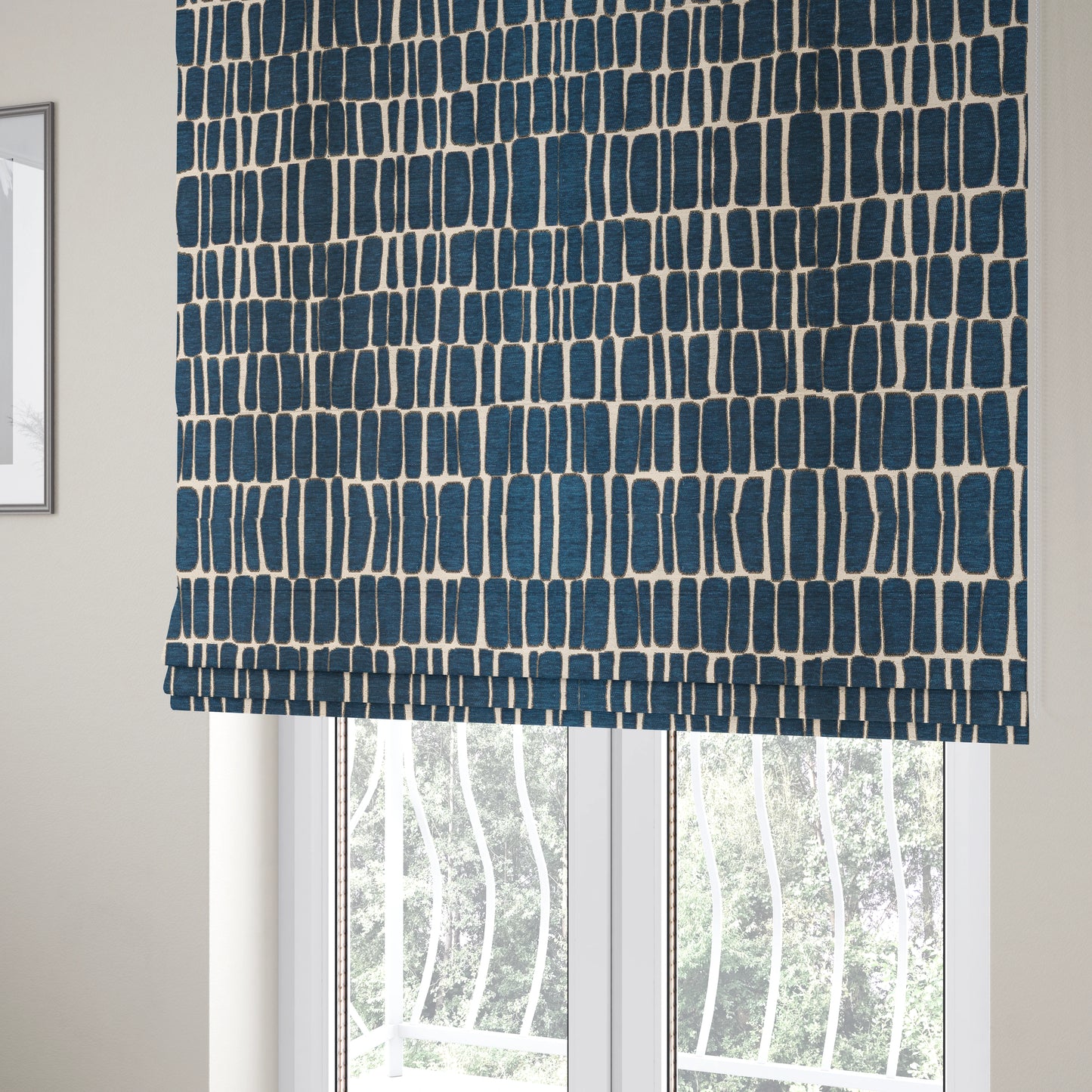 Blue Cream Stones Pattern In Soft Chenille Upholstery Fabric JO-32 - Roman Blinds