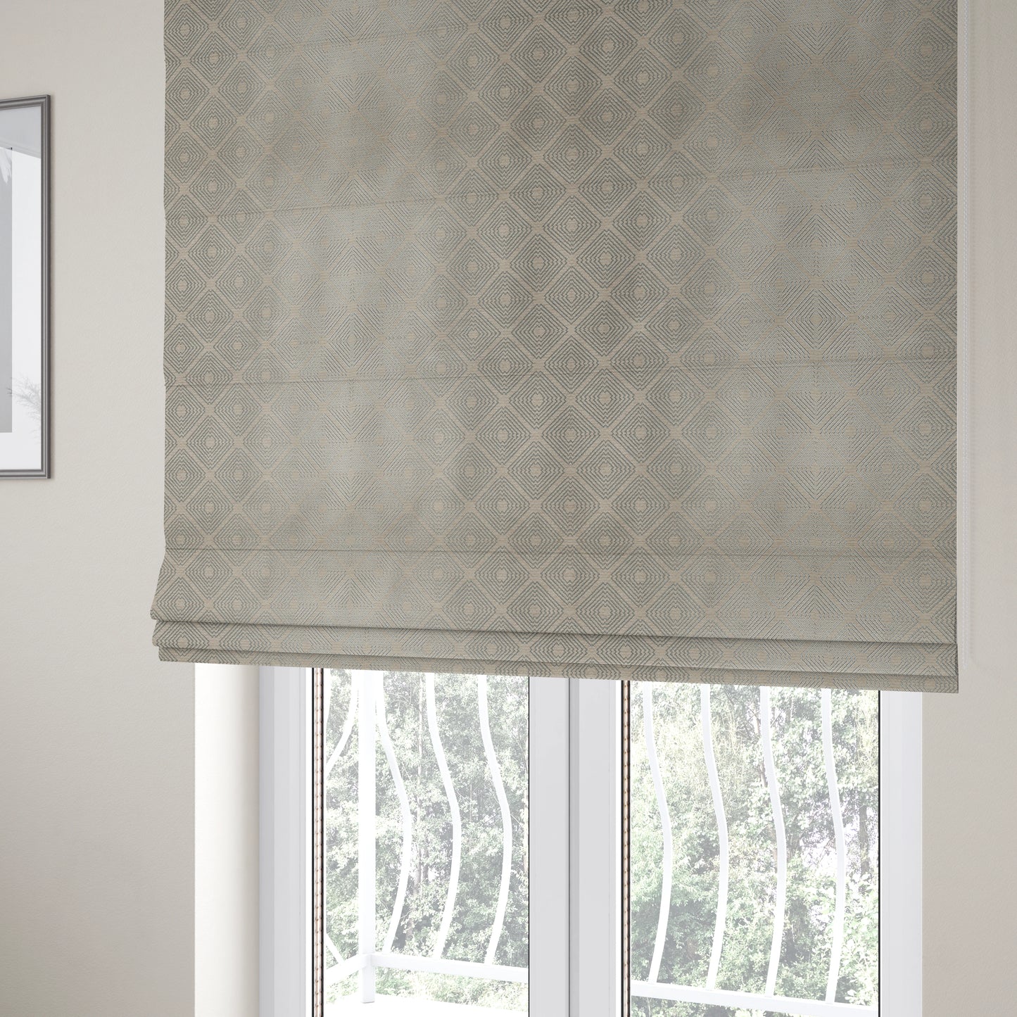 Azima Modern Sharp Geometric Pattern Grey Shine Upholstery Fabric JO-320 - Roman Blinds