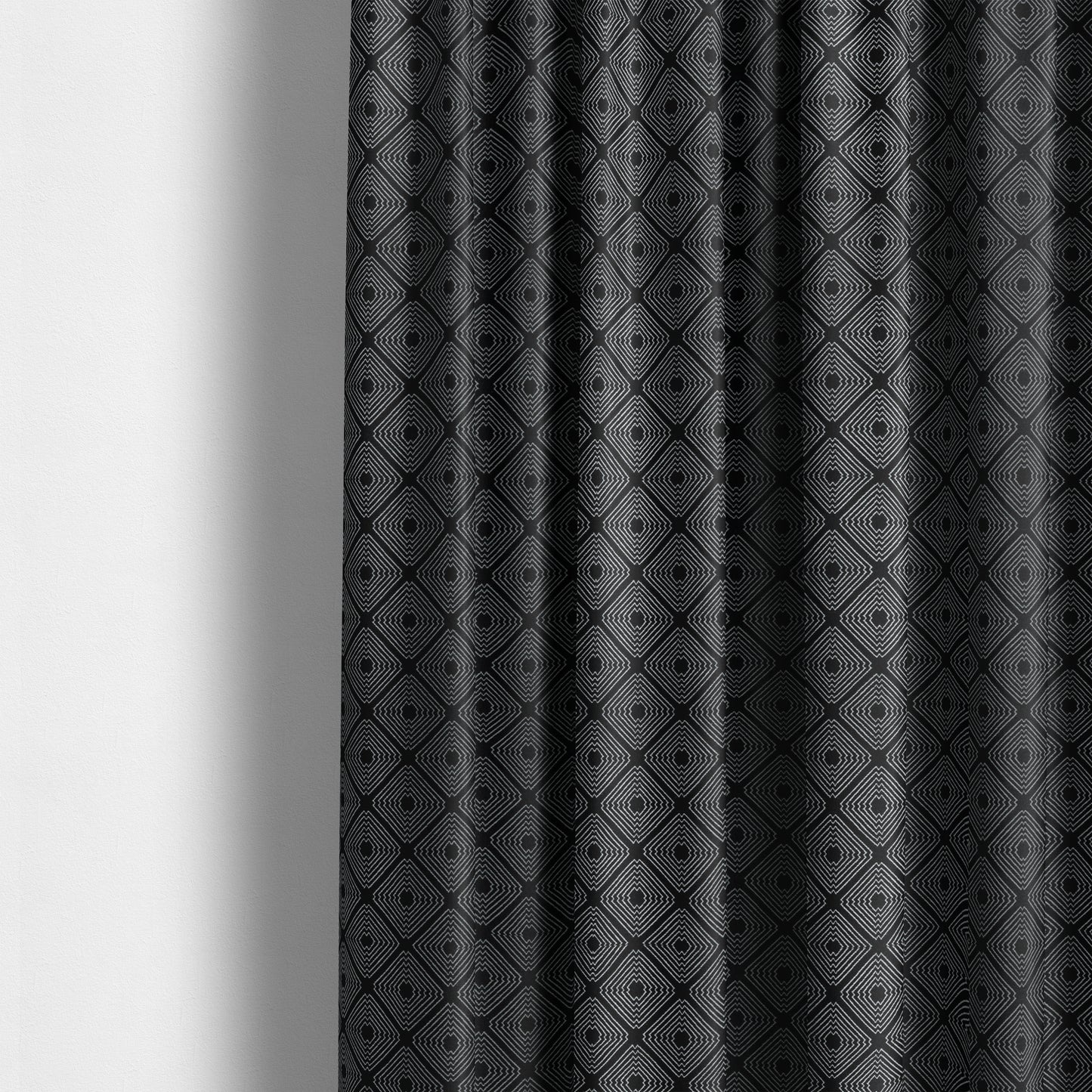 Azima Modern Sharp Geometric Pattern Black Silver Shine Upholstery Fabric JO-321 - Made To Measure Curtains