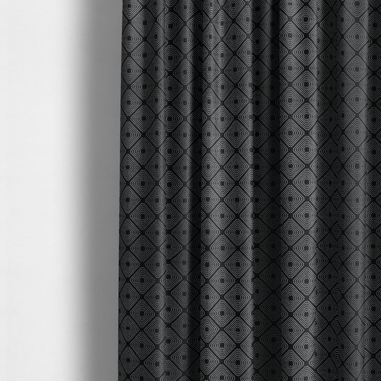 Azima Modern Sharp Geometric Pattern Black Silver Shine Upholstery Fabric JO-321 - Made To Measure Curtains