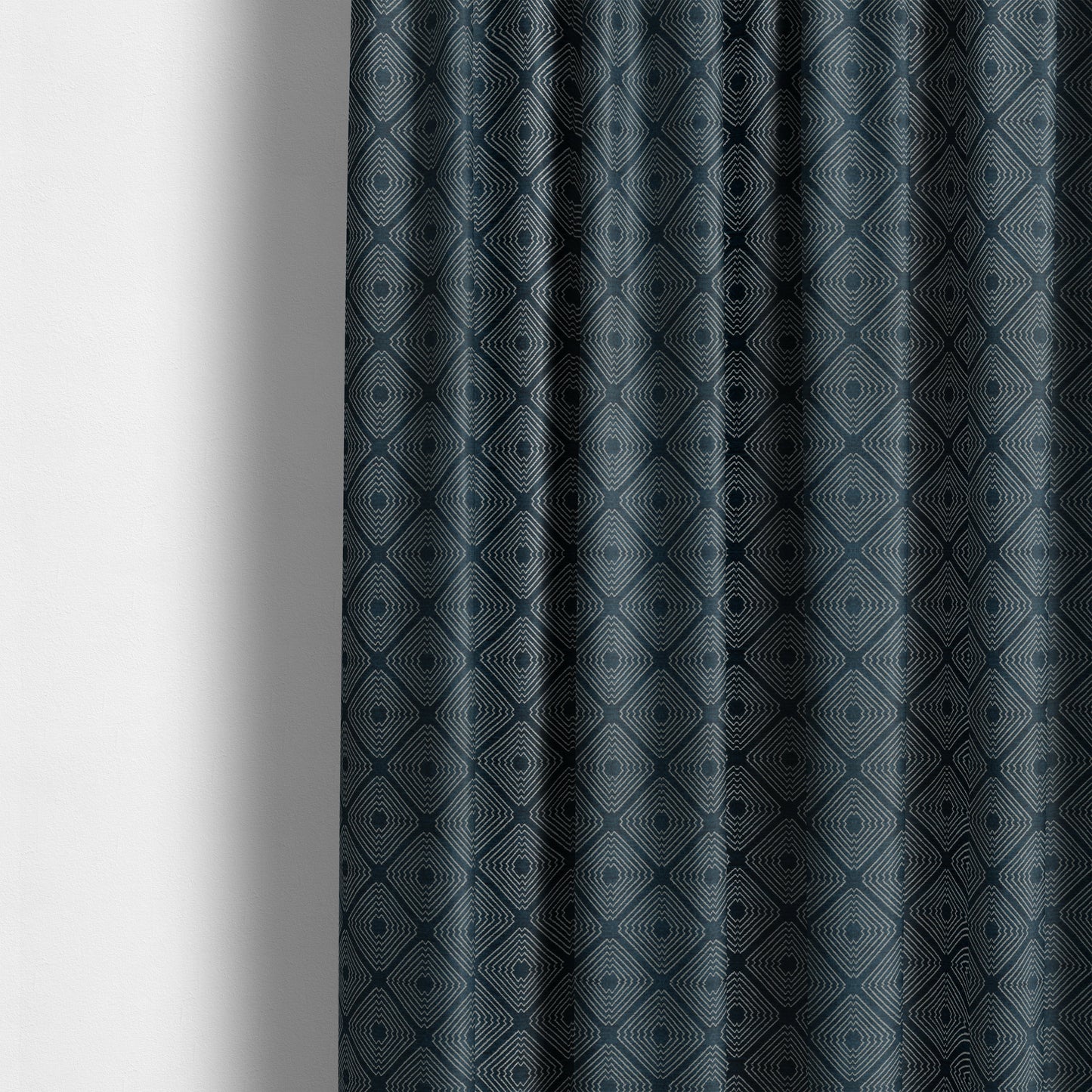 Azima Modern Sharp Geometric Pattern Navy Blue Silver Shine Upholstery Fabric JO-322 - Made To Measure Curtains