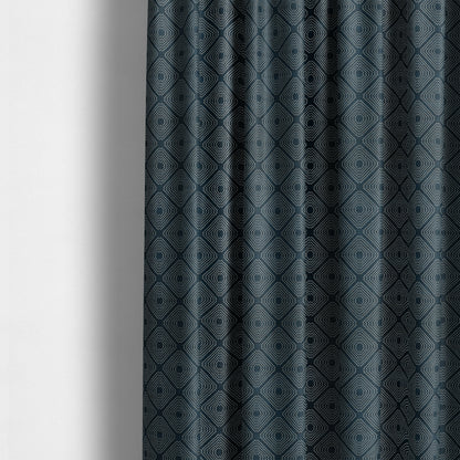 Azima Modern Sharp Geometric Pattern Navy Blue Silver Shine Upholstery Fabric JO-322 - Made To Measure Curtains