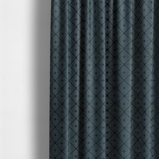 Azima Modern Sharp Geometric Pattern Navy Blue Silver Shine Upholstery Fabric JO-322 - Made To Measure Curtains