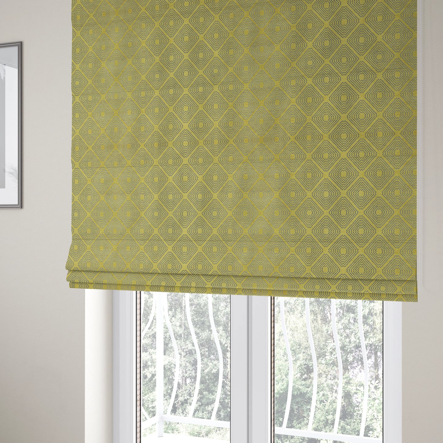 Azima Modern Sharp Geometric Pattern Green Silver Shine Upholstery Fabric JO-323 - Roman Blinds