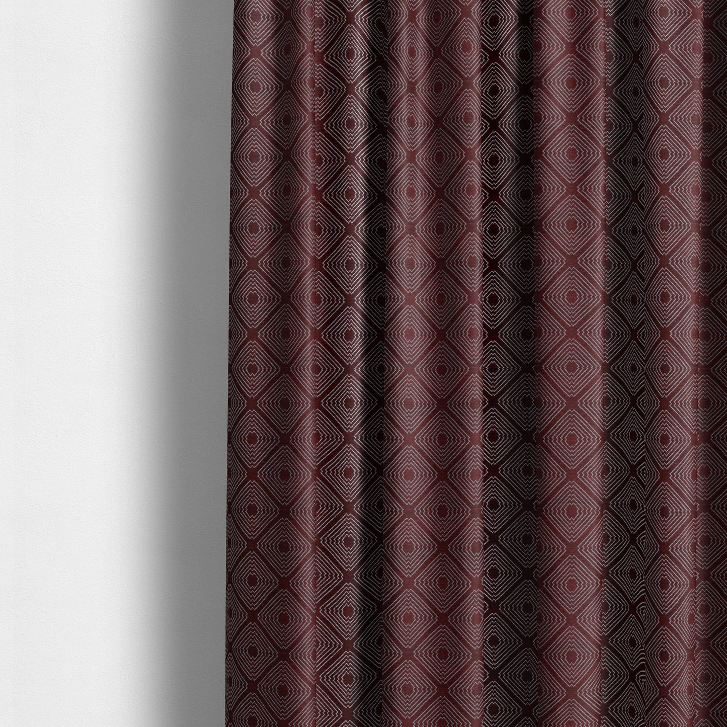 Azima Modern Sharp Geometric Pattern Burgundy Silver Shine Upholstery Fabric JO-324 - Made To Measure Curtains