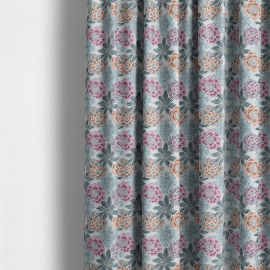 Bloomin Lovely Floral Pattern Collection Blue Woven Quality Upholstery Fabric JO-325 - Made To Measure Curtains