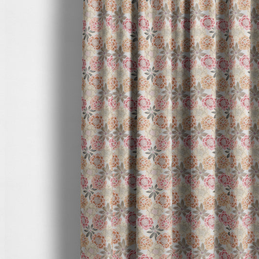 Bloomin Lovely Floral Pattern Collection Orange Woven Quality Upholstery Fabric JO-326 - Made To Measure Curtains