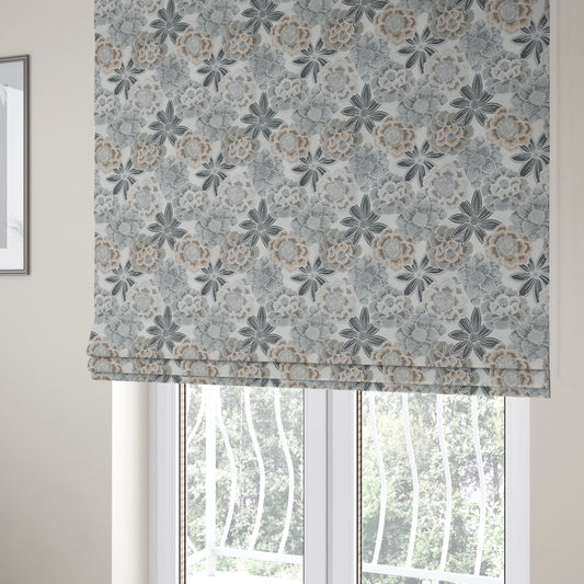 Bloomin Lovely Floral Pattern Collection Grey Woven Quality Upholstery Fabric JO-328 - Roman Blinds