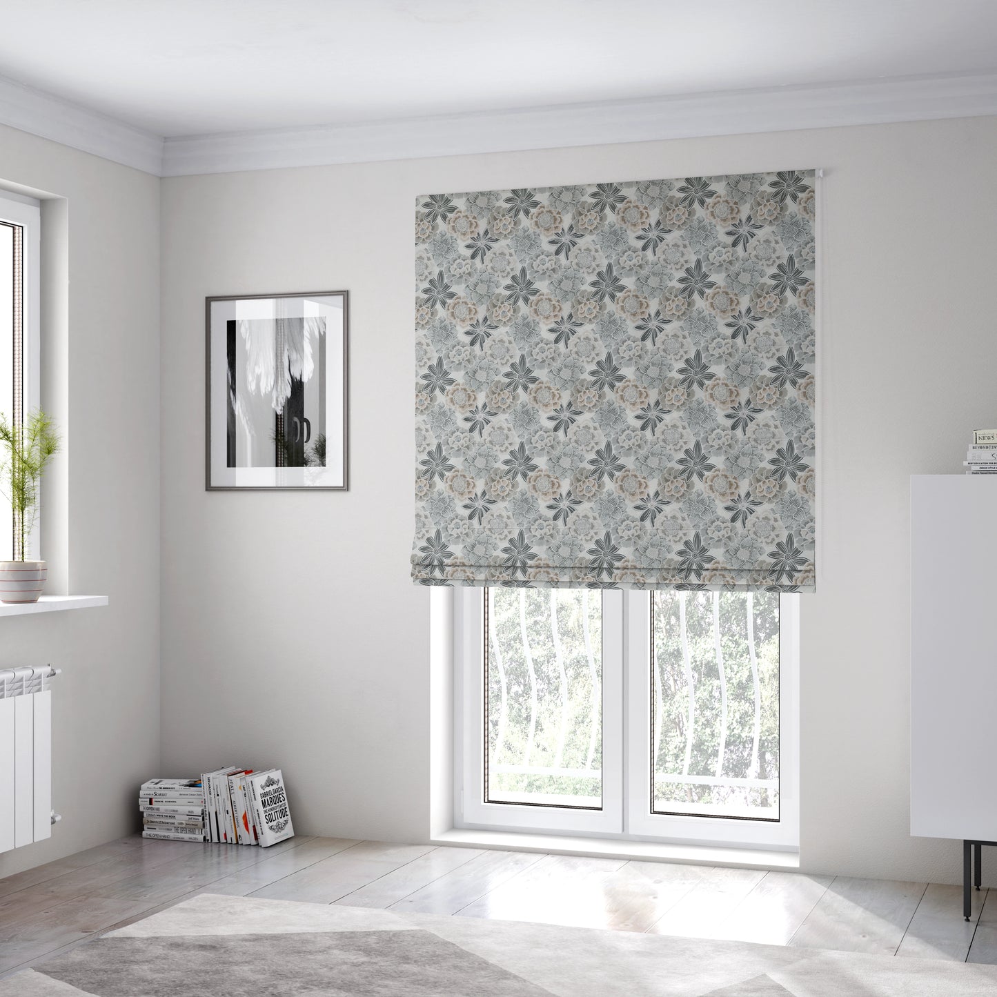 Bloomin Lovely Floral Pattern Collection Grey Woven Quality Upholstery Fabric JO-328 - Roman Blinds