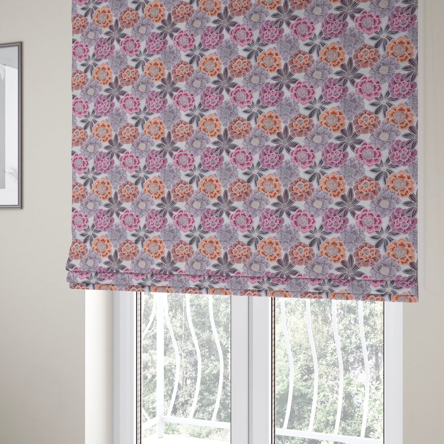 Bloomin Lovely Floral Pattern Collection Purple Woven Quality Upholstery Fabric JO-329 - Roman Blinds