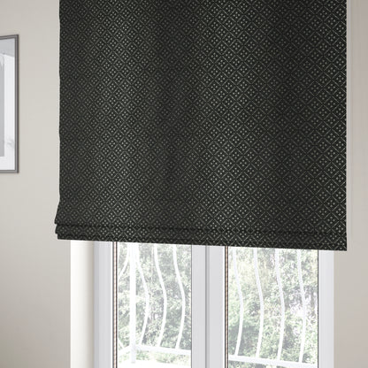 Azima Small Medallion Geometric Pattern Black Silver Shine Upholstery Fabric JO-334 - Roman Blinds