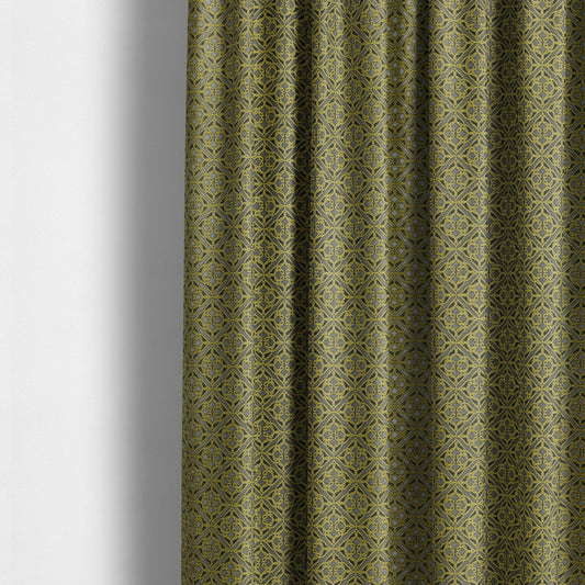 Azima Small Medallion Geometric Pattern Green Silver Shine Upholstery Fabric JO-335 - Made To Measure Curtains