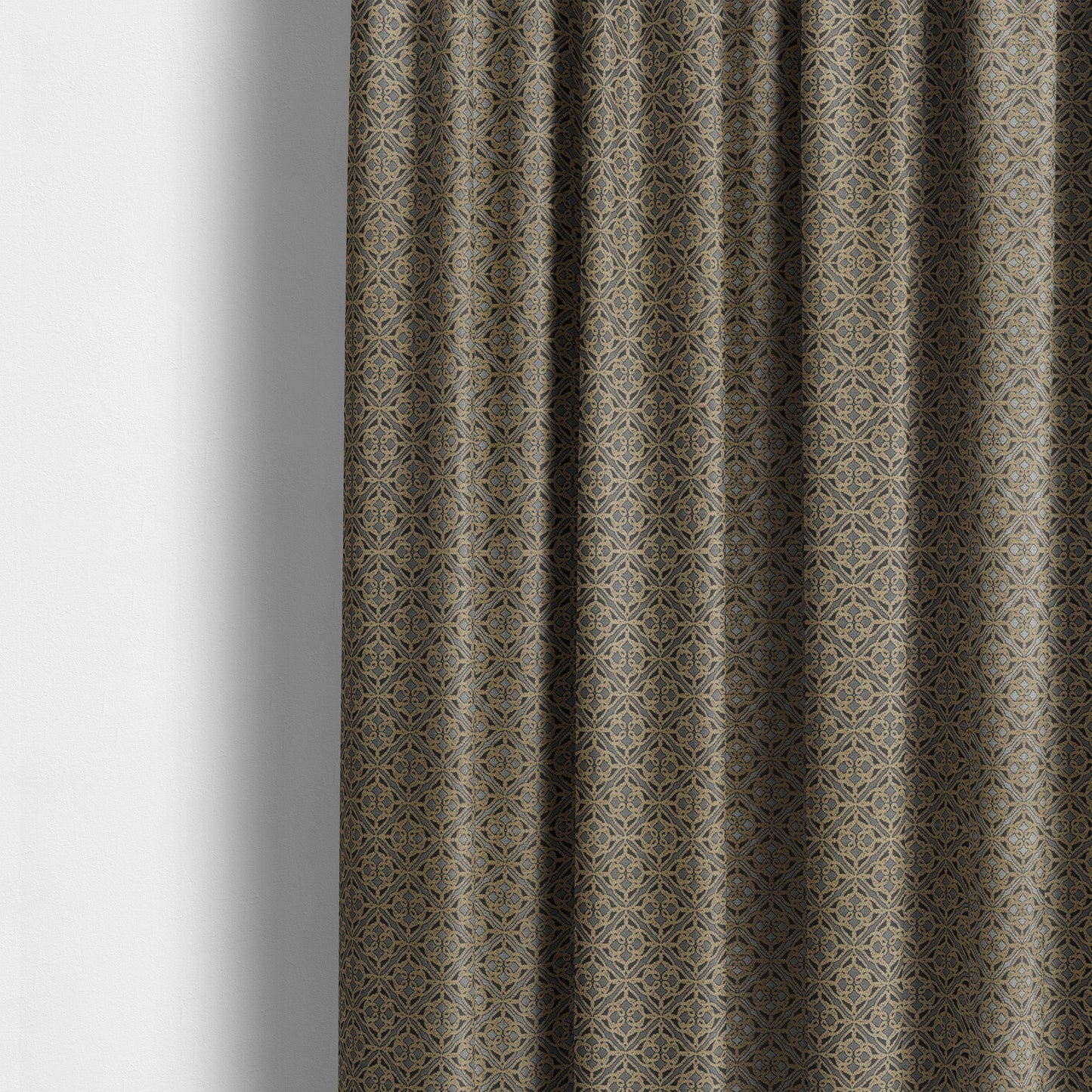 Azima Small Medallion Geometric Pattern Brown Silver Shine Upholstery Fabric JO-336 - Made To Measure Curtains