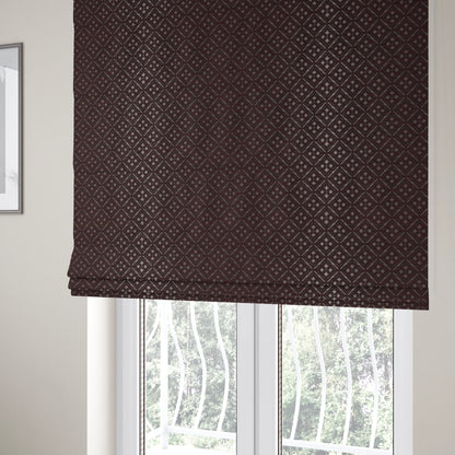 Azima Small Medallion Geometric Pattern Burgundy Plum Silver Shine Upholstery Fabric JO-341 - Roman Blinds