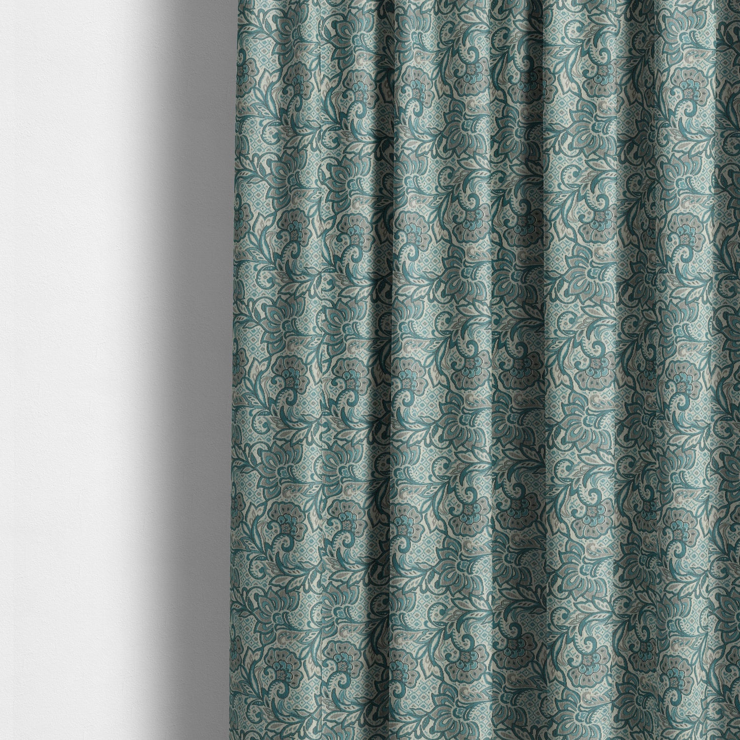 Otega Jacquard Quality Soft Floral Pattern Blue Grey Colour Designer Fabric JO-342 - Made To Measure Curtains