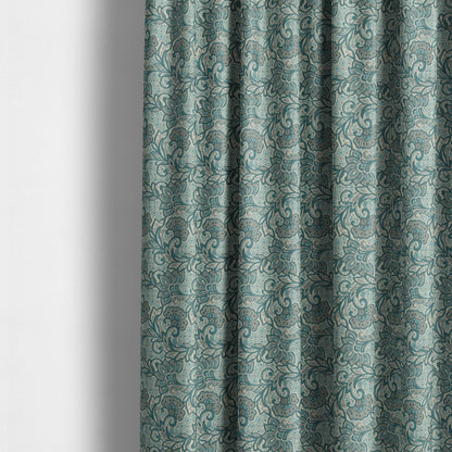 Otega Jacquard Quality Soft Floral Pattern Blue Grey Colour Designer Fabric JO-342 - Made To Measure Curtains