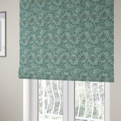 Otega Jacquard Quality Soft Floral Pattern Blue Grey Colour Designer Fabric JO-342 - Roman Blinds