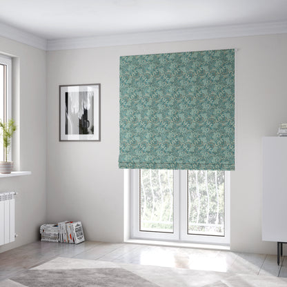 Otega Jacquard Quality Soft Floral Pattern Blue Grey Colour Designer Fabric JO-342 - Roman Blinds