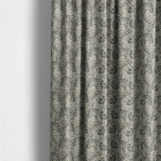 Otega Jacquard Quality Soft Floral Pattern Grey Colour Designer Fabric JO-343 - Made To Measure Curtains